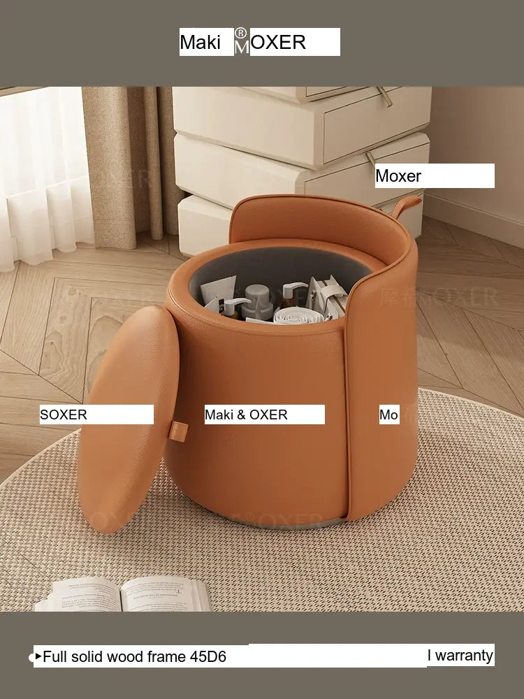 MOXER Calliope Luxe Genuine Leather Rotating Makeup Stool from MOXER