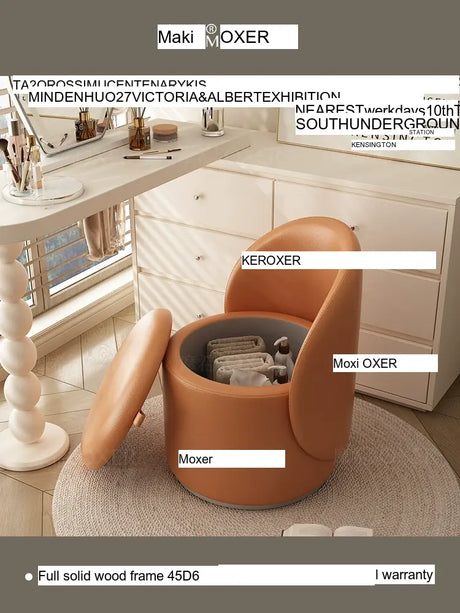 MOXER Elowen Elegant Genuine Leather Rotating Makeup Stool from MOXER