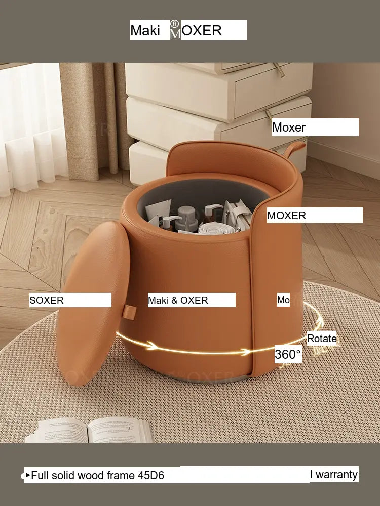 MOXER Calliope Luxe Genuine Leather Rotating Makeup Stool from MOXER