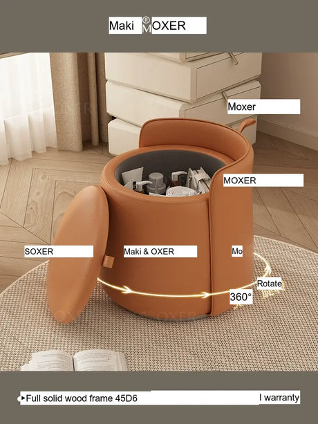 MOXER Calliope Luxe Genuine Leather Rotating Makeup Stool from MOXER