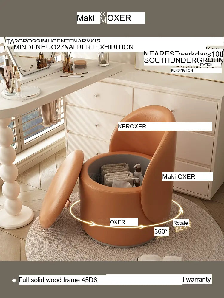 MOXER Elowen Elegant Genuine Leather Rotating Makeup Stool from MOXER