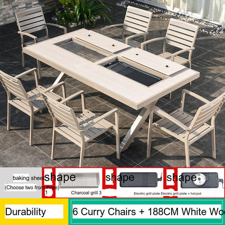 MOJIA Eulalia Wood-Grain Aluminum Barbecue Table for Stylish Courtyards from MOJIA