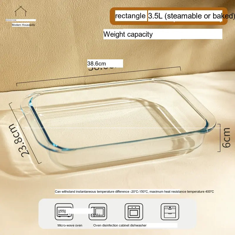 MH Anastasia Elegant Glass Baking Plate - Microwave Safe Seafood Tray from MH