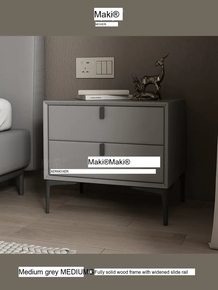 MOXER Lysandra Elegant Leather & Wood Minimalist Bedside Cabinet from MOXER