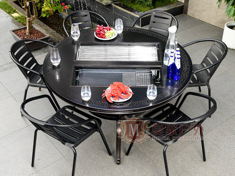 MOJIA Evander Cast Aluminum Outdoor Dining Set with Integrated Grill from MOJIA
