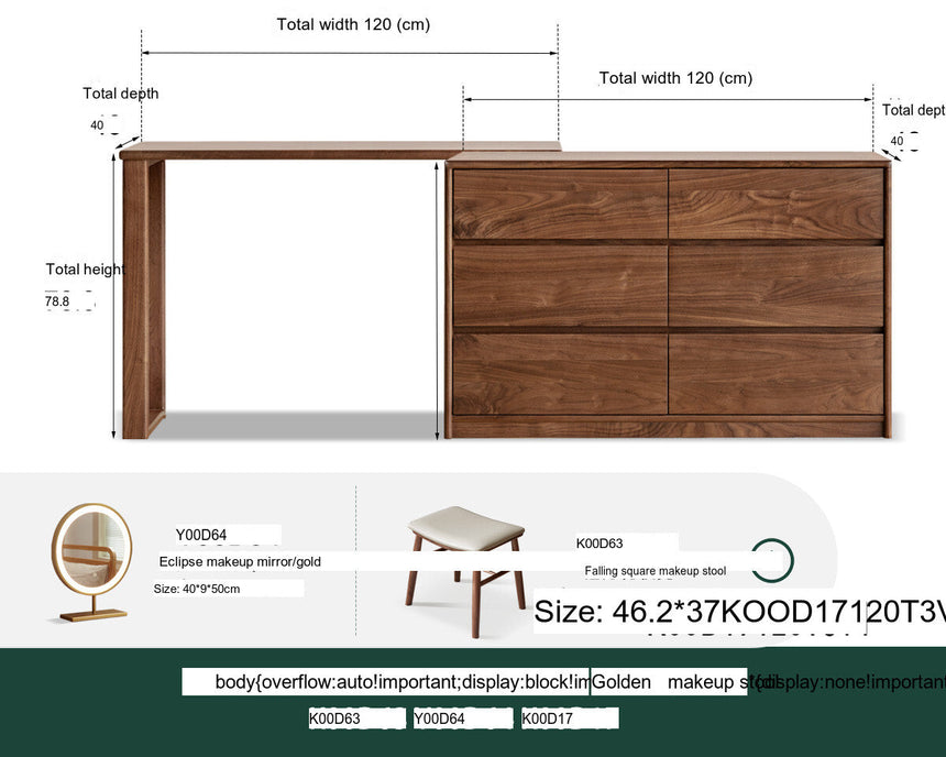 GENJI Isolde Elegant Solid Wood Retractable Dressing Table from GENJI