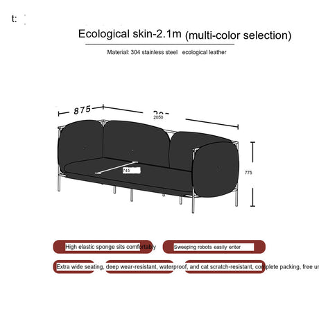 TELLS Marcellus Elegant Vintage Black Leather Sofa with Stainless Steel Accents from TELLS