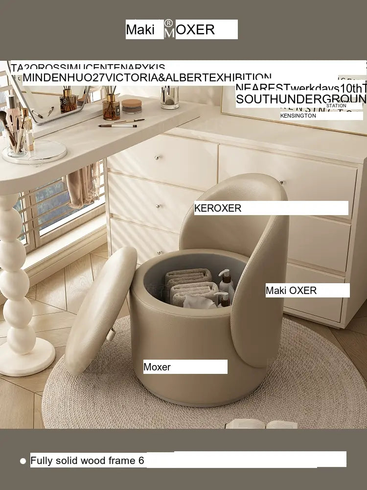 MOXER Elowen Elegant Genuine Leather Rotating Makeup Stool from MOXER