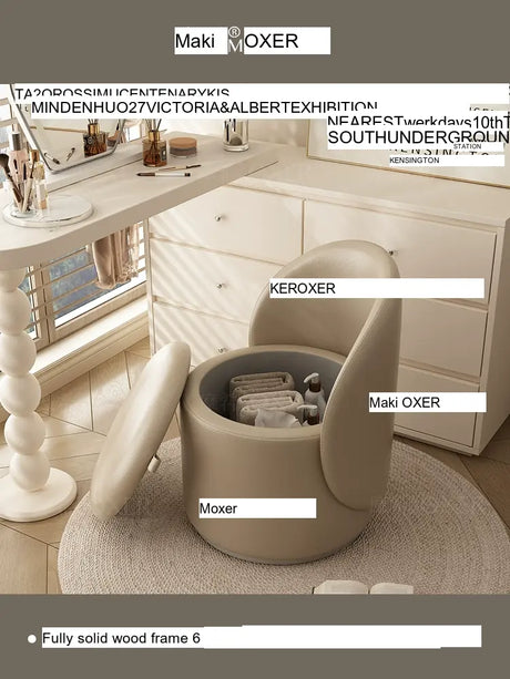 MOXER Elowen Elegant Genuine Leather Rotating Makeup Stool from MOXER