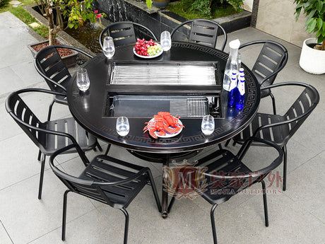 MOJIA Evander Cast Aluminum Outdoor Dining Set with Integrated Grill from MOJIA