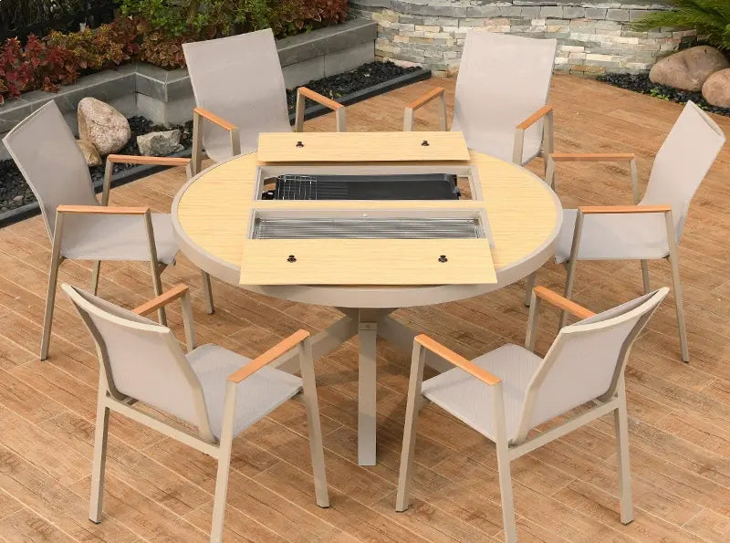 MOJIA Corvus Round Outdoor Barbecue Table with Smokeless Grill from MOJIA