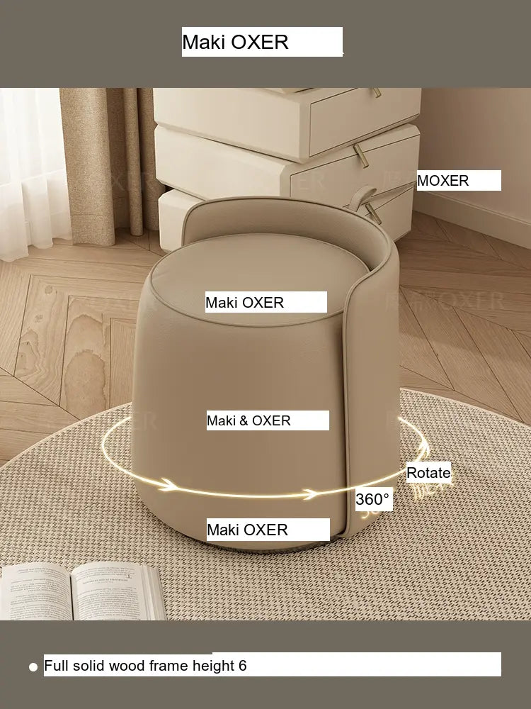 MOXER Calliope Luxe Genuine Leather Rotating Makeup Stool from MOXER