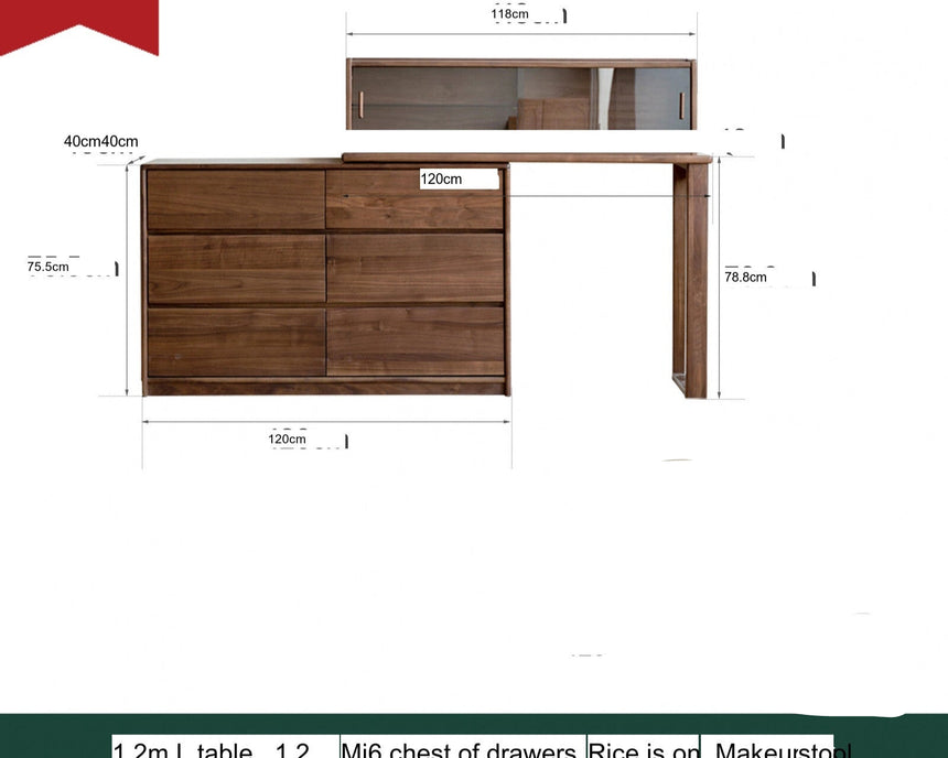 GENJI Isolde Elegant Solid Wood Retractable Dressing Table from GENJI