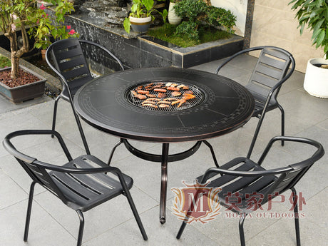 MOJIA Evander Cast Aluminum Outdoor Dining Set with Integrated Grill from MOJIA