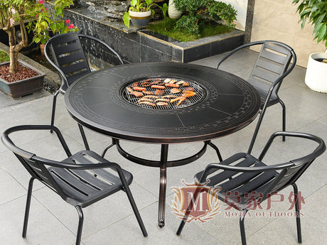 MOJIA Evander Cast Aluminum Outdoor Dining Set with Integrated Grill from MOJIA