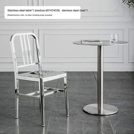 ABOUT WHITE Santiago Sleek Stainless Steel Round Dining Table from ABOUT WHITE