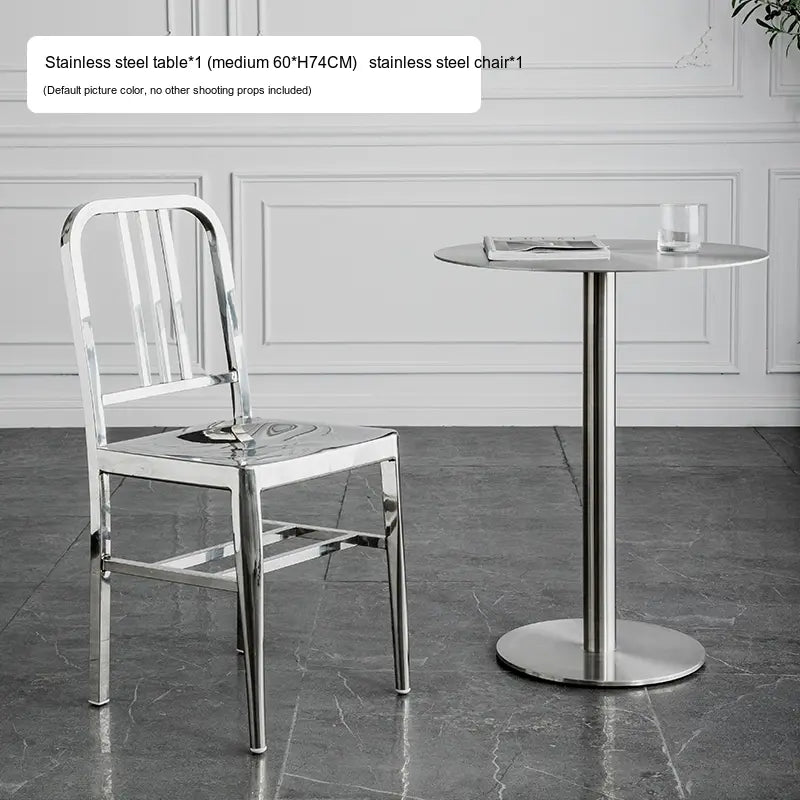 ABOUT WHITE Santiago Sleek Stainless Steel Round Dining Table from ABOUT WHITE