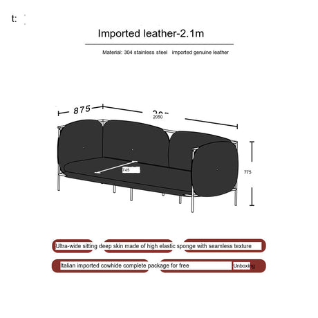 TELLS Marcellus Elegant Vintage Black Leather Sofa with Stainless Steel Accents from TELLS