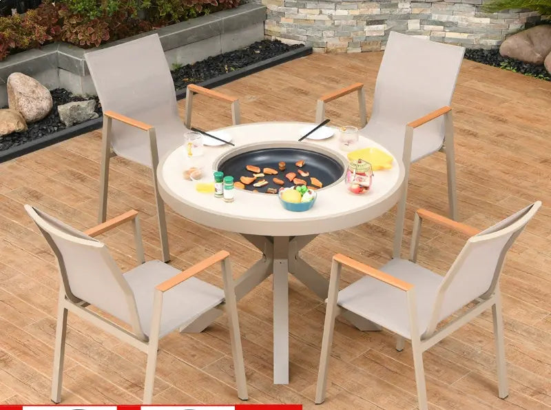 MOJIA Corvus Round Outdoor Barbecue Table with Smokeless Grill from MOJIA