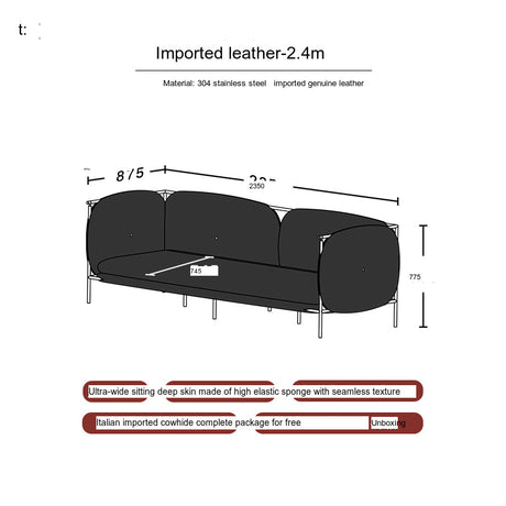 TELLS Marcellus Elegant Vintage Black Leather Sofa with Stainless Steel Accents from TELLS