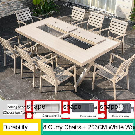 MOJIA Eulalia Wood-Grain Aluminum Barbecue Table for Stylish Courtyards from MOJIA