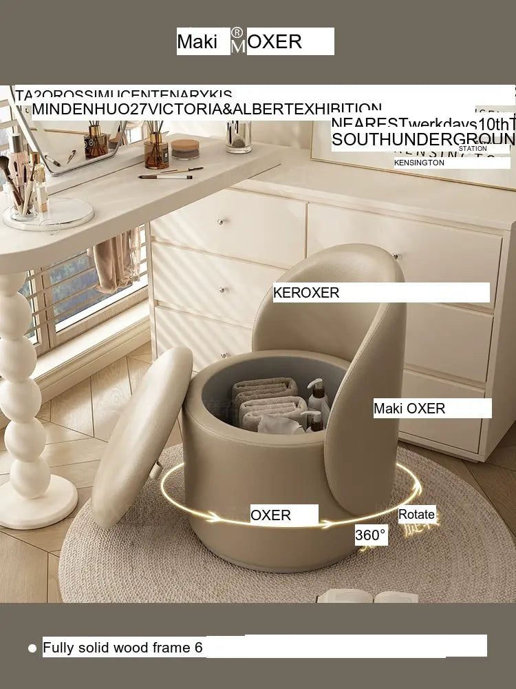 MOXER Elowen Elegant Genuine Leather Rotating Makeup Stool from MOXER