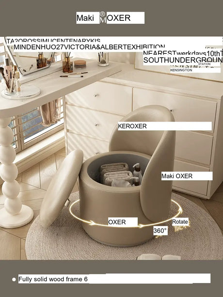 MOXER Elowen Elegant Genuine Leather Rotating Makeup Stool from MOXER
