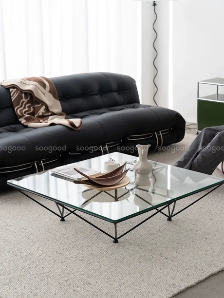 SOOGOOD Amaris Vintage Glass Square Coffee Table Modern Minimalist Wabi-Sabi Style from SOOGOOD