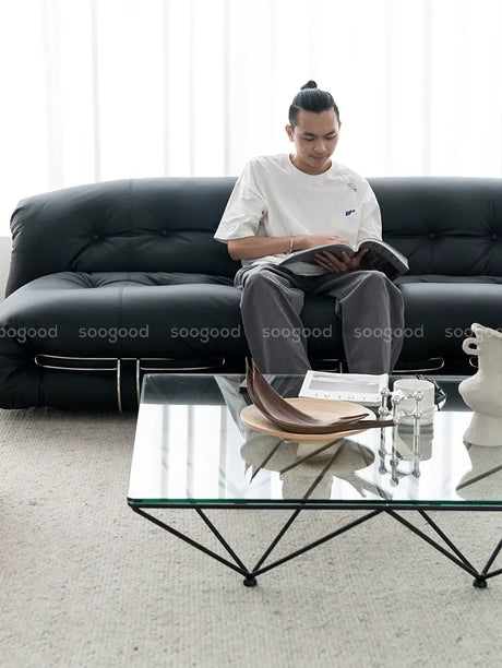SOOGOOD Amaris Vintage Glass Square Coffee Table Modern Minimalist Wabi-Sabi Style from SOOGOOD