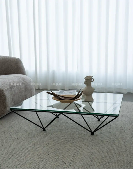 SOOGOOD Amaris Vintage Glass Square Coffee Table Modern Minimalist Wabi-Sabi Style from SOOGOOD