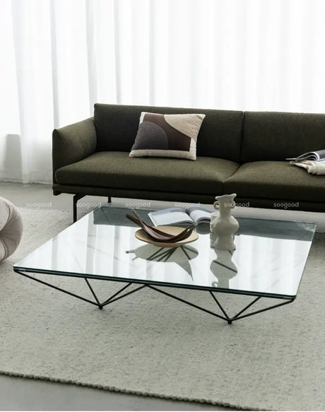 SOOGOOD Amaris Vintage Glass Square Coffee Table Modern Minimalist Wabi-Sabi Style from SOOGOOD