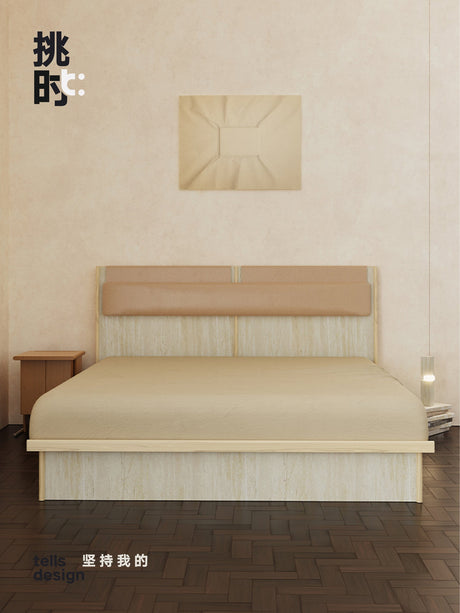 TELLS Amaya Contemporary Solid Wood Double Bed with Retro Cream Finish from TELLS