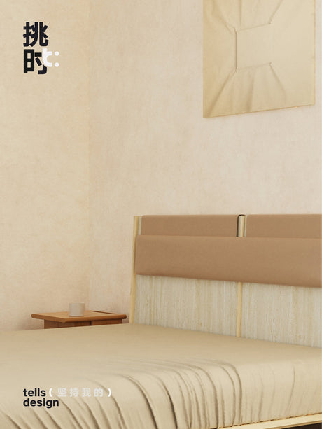 TELLS Amaya Contemporary Solid Wood Double Bed with Retro Cream Finish from TELLS