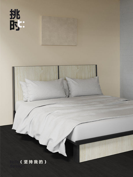 TELLS Amaya Contemporary Solid Wood Double Bed with Retro Cream Finish from TELLS