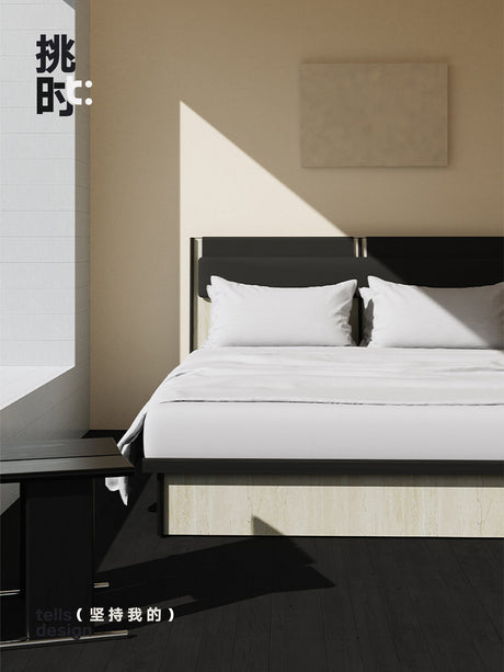 TELLS Amaya Contemporary Solid Wood Double Bed with Retro Cream Finish from TELLS