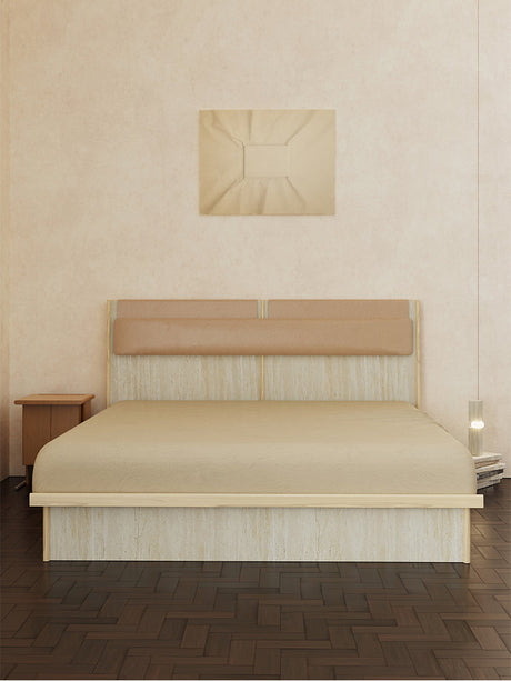 TELLS Amaya Contemporary Solid Wood Double Bed with Retro Cream Finish from TELLS