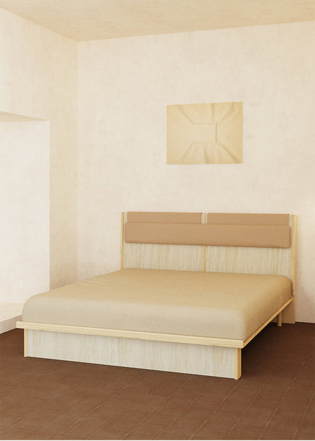 TELLS Amaya Contemporary Solid Wood Double Bed with Retro Cream Finish from TELLS