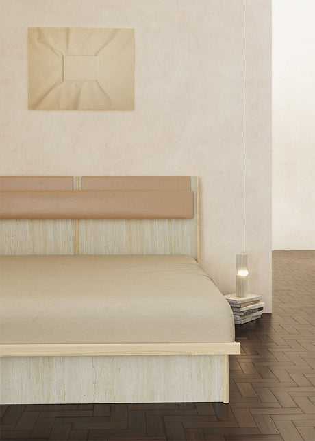 TELLS Amaya Contemporary Solid Wood Double Bed with Retro Cream Finish from TELLS