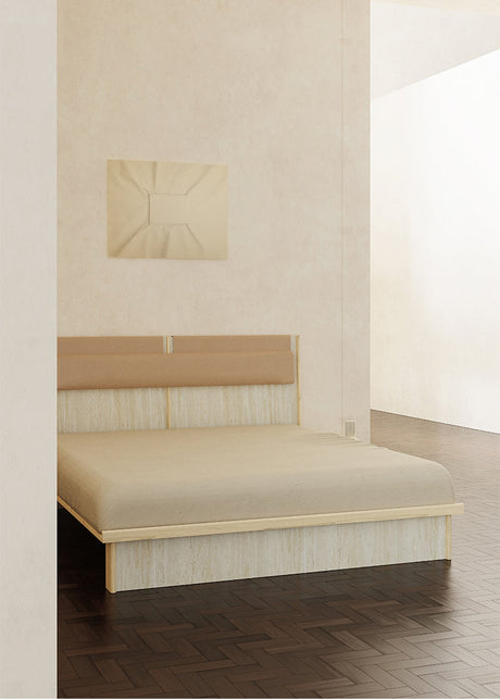 TELLS Amaya Contemporary Solid Wood Double Bed with Retro Cream Finish from TELLS