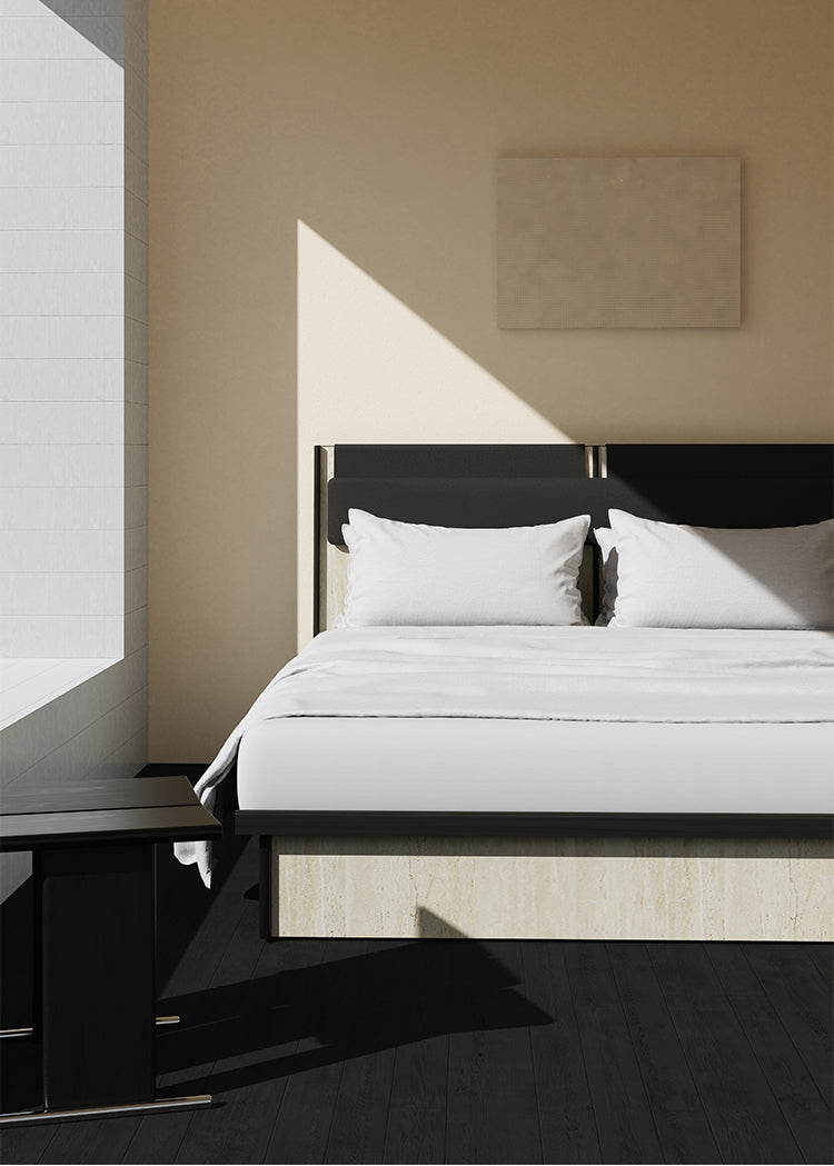 TELLS Amaya Contemporary Solid Wood Double Bed with Retro Cream Finish from TELLS
