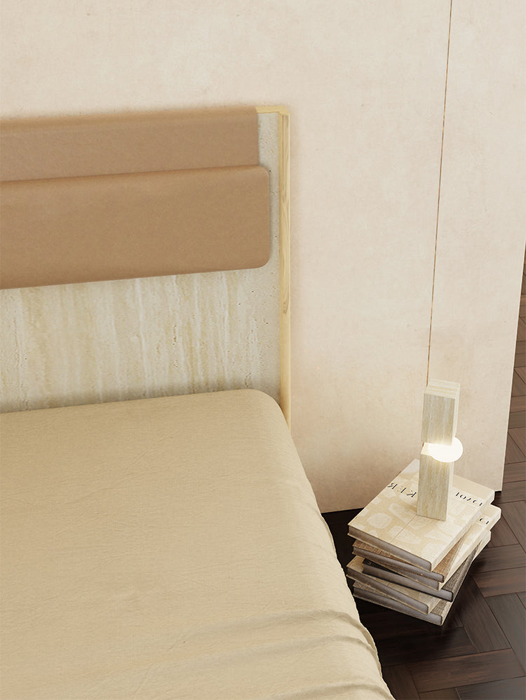 TELLS Amaya Contemporary Solid Wood Double Bed with Retro Cream Finish from TELLS