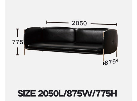 TELLS Marcellus Elegant Vintage Black Leather Sofa with Stainless Steel Accents from TELLS