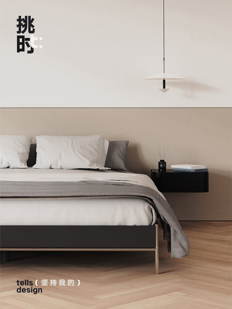 TELLS Santiago Solid Wood Modern Retro Double Bed with Shelf from TELLS