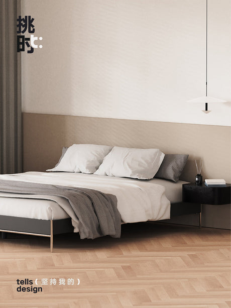 TELLS Santiago Solid Wood Modern Retro Double Bed with Shelf from TELLS