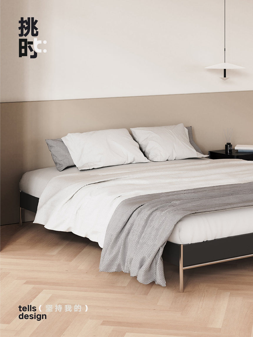 TELLS Santiago Solid Wood Modern Retro Double Bed with Shelf from TELLS
