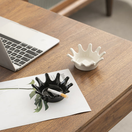 TIANRUN Aveline Chic Crown Black Ceramic Ashtray from TIANRUN