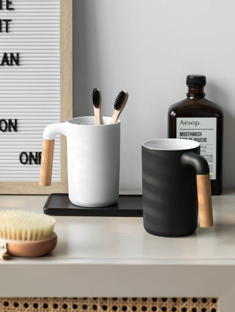TIANRUN Lystra Elegant Ceramic Natural Wood Mouthwash Set from TIANRUN