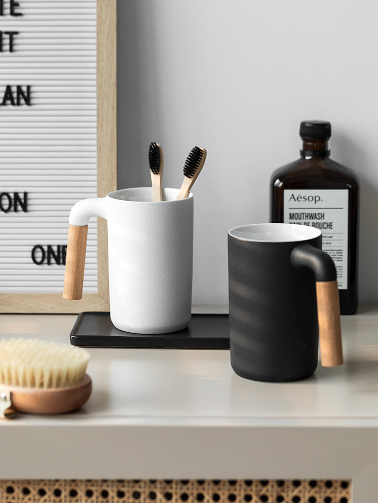 TIANRUN Lystra Elegant Ceramic Natural Wood Mouthwash Set from TIANRUN
