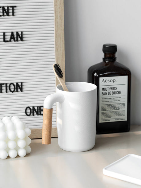 TIANRUN Lystra Elegant Ceramic Natural Wood Mouthwash Set from TIANRUN