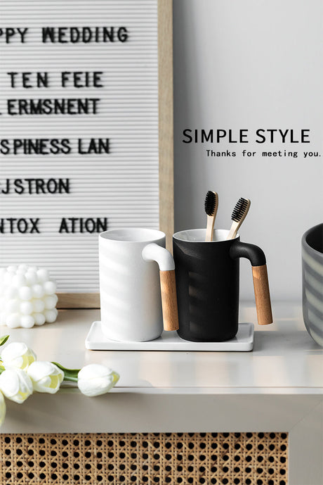 TIANRUN Lystra Elegant Ceramic Natural Wood Mouthwash Set from TIANRUN